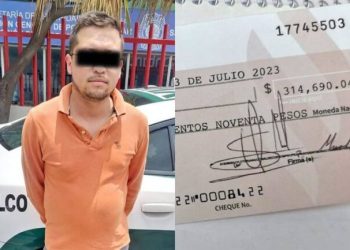 Capturan a hombre que intentó cobrar cheque falso de más de 300 mil pesos