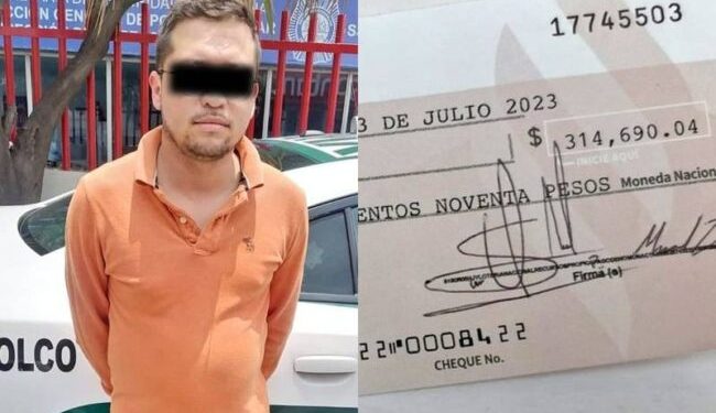 Capturan a hombre que intentó cobrar cheque falso de más de 300 mil pesos