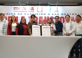 Morena y los partidos Verde Ecologista de México (PVEM) y del Trabajo (PT) firmaron el convenio de coalición para ir juntos en el proceso electoral de 2024 para renovar la Jefatura de Gobierno de la Ciudad de México. FOTO: Morena CDMX