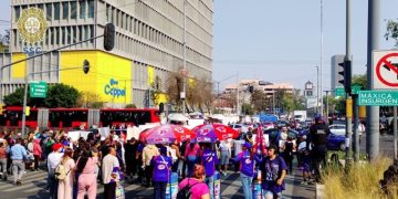 Tal parece que a la diputada cuatroteísta Diana Sánchez Barrios le aplica el refrán: “Estás viendo la tempestad y no te hincas”. Apoyó una marcha con bloqueo de Insurgentes y calzada México-Tenochtitlan, en día de contingencia ambiental. FOTO: Especial
